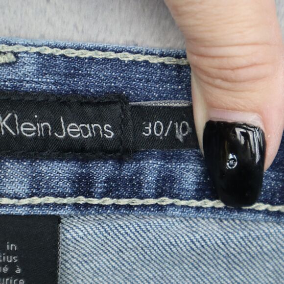 Calvin Klein Pants Womens 30 Blue Flared Mid Rise Medium Wash Denim Button Jeans - Picture 3 of 14